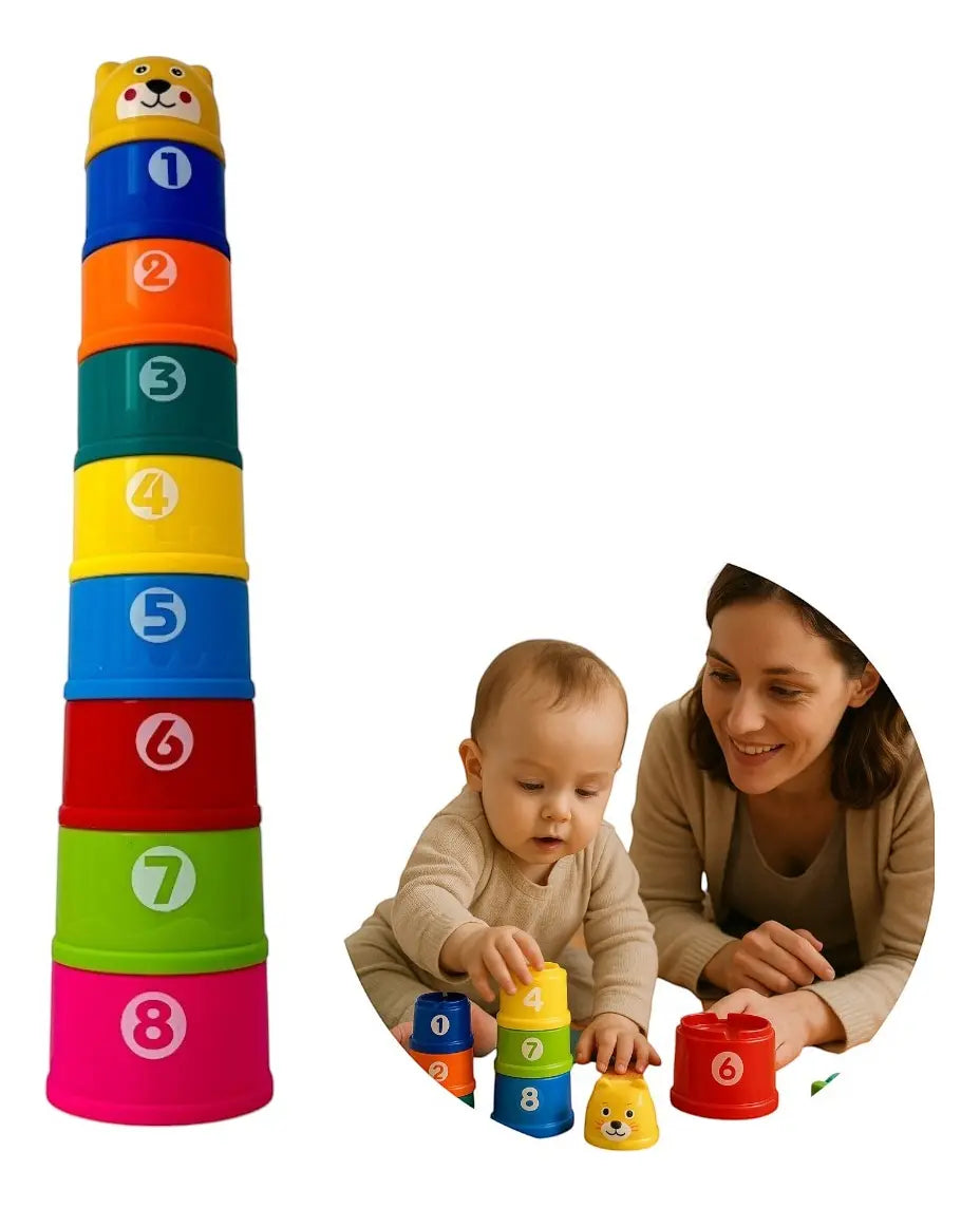 Torre divertida de encaixe com números e letras