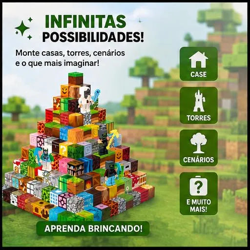 Kit Blocos Magnéticos MineCraft 180 Peças