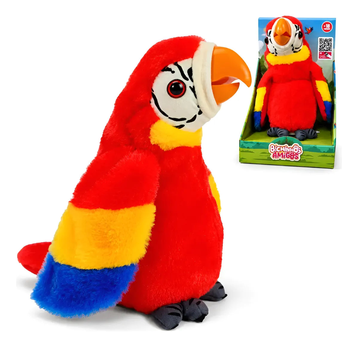 Pelúcia Interativa Arara Inteligente Som Bichinhos Amigos