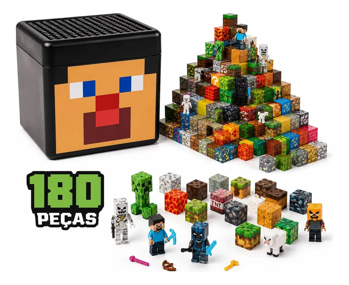 Kit Blocos Magnéticos MineCraft 180 Peças