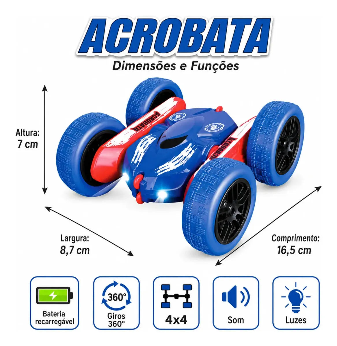Carro de Controle Remoto Acrobata com Luz e Som