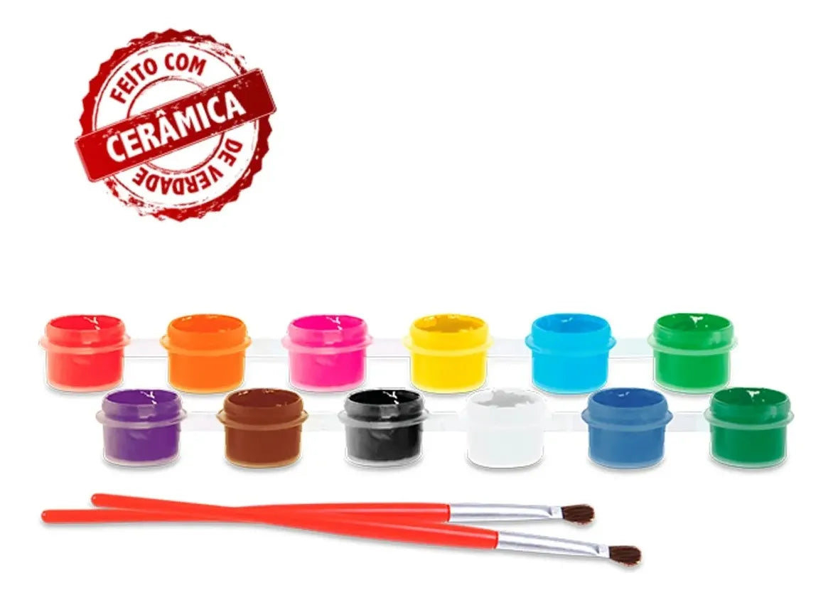 Brinquedo Pintura Kit Chá Cerâmica Art E Craft Tintas Pincel Corujinha