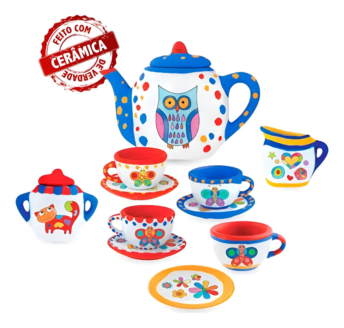 Brinquedo Pintura Kit Chá Cerâmica Art E Craft Tintas Pincel