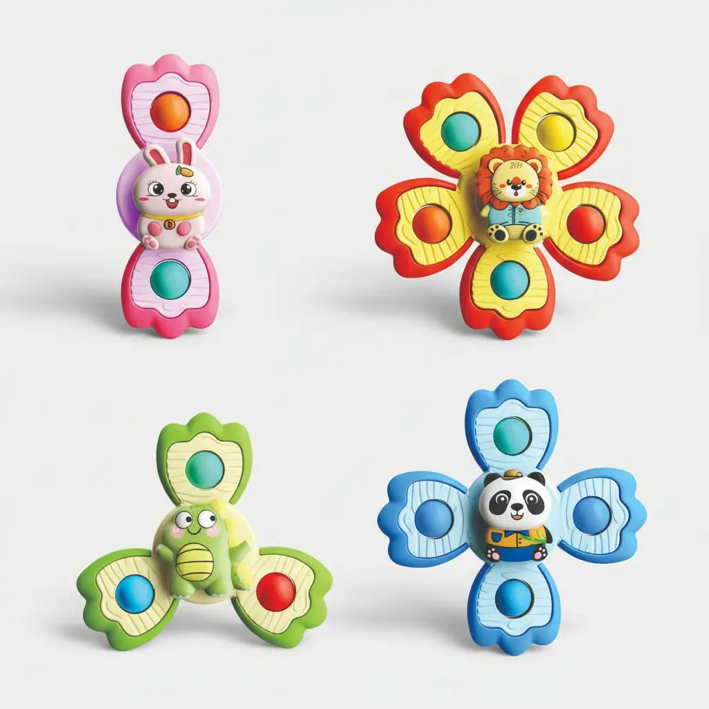 Kit com 4 Spinner Brinquedo Estimulo Bebê Gira Ventosa