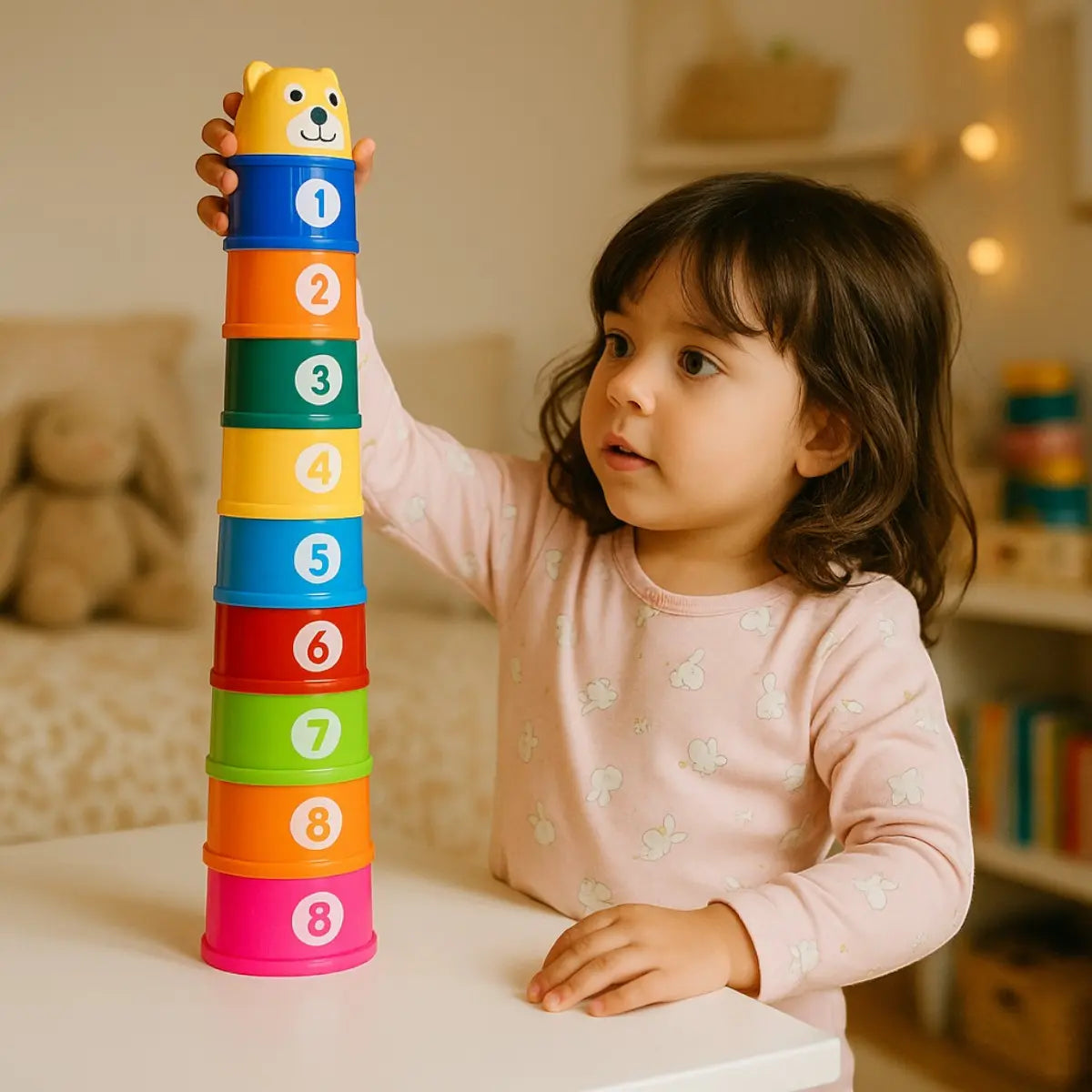 Torre divertida de encaixe com números e letras