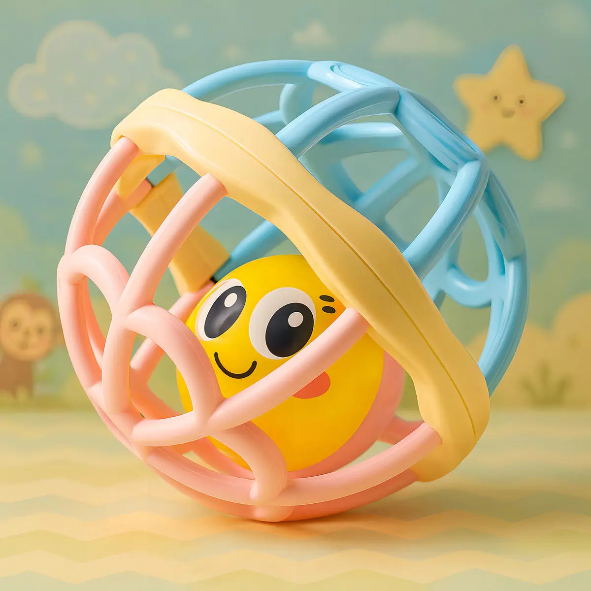Brinquedo Bolinha Chocalho Macio Silicone Bebê Sensorial Com Mordedor