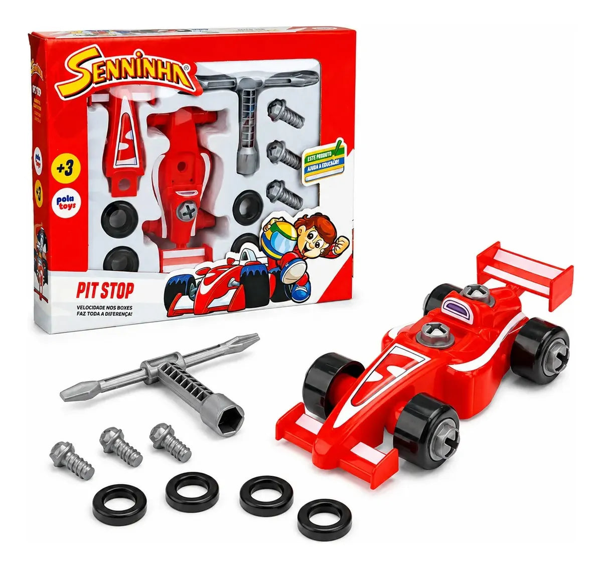 Carrinho F1 Pit Stop Seninha 14 Pc Desmontavel Brinquedo