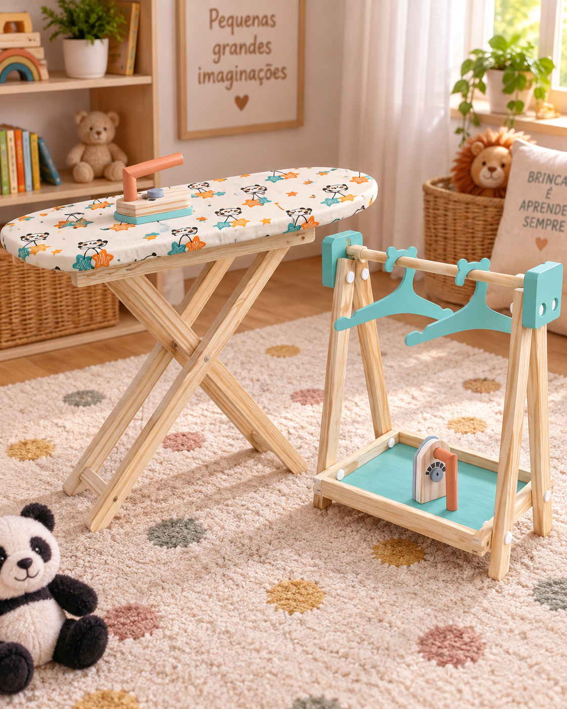 Brinquedo Passadeira Infantil com Ferro e Cabideiro