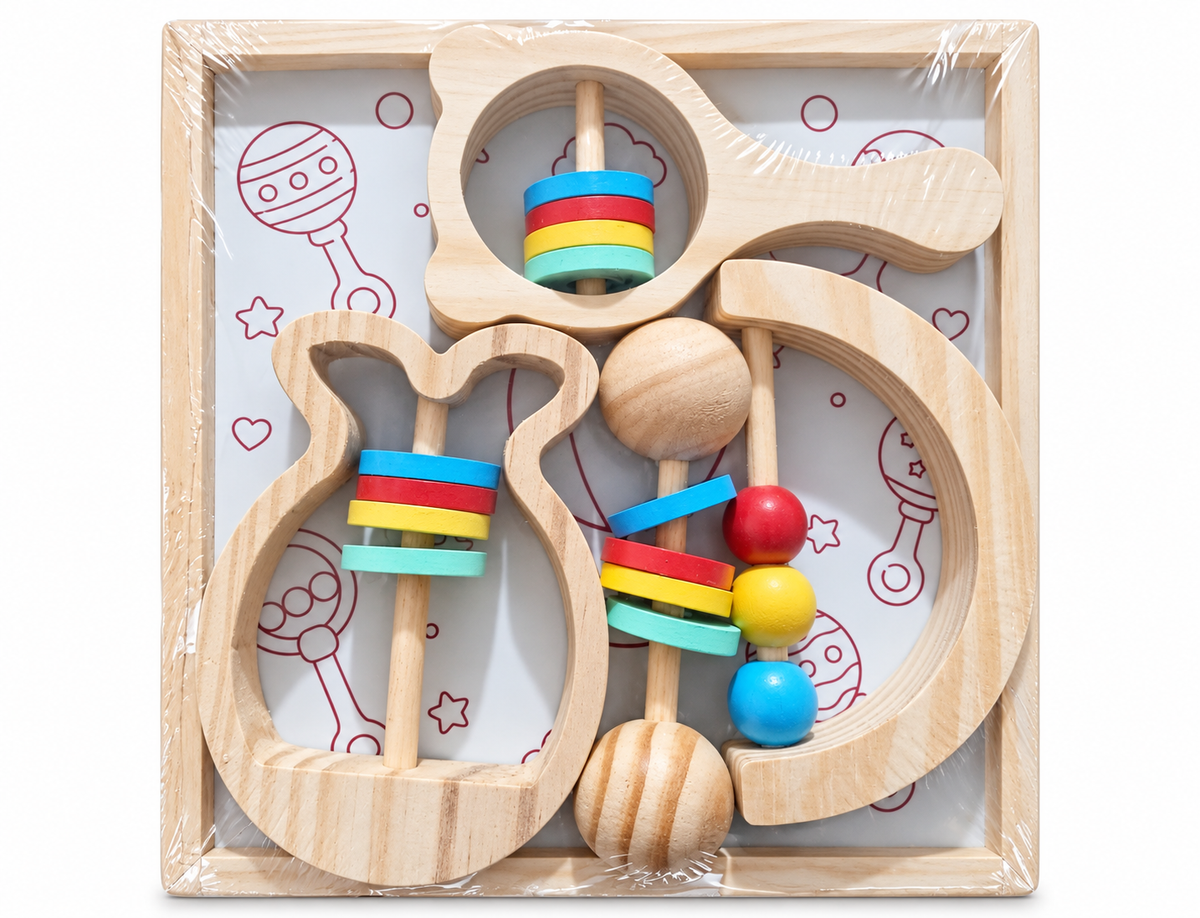 Kit de Chocalhos de Madeira – 4 Peças Coloridas