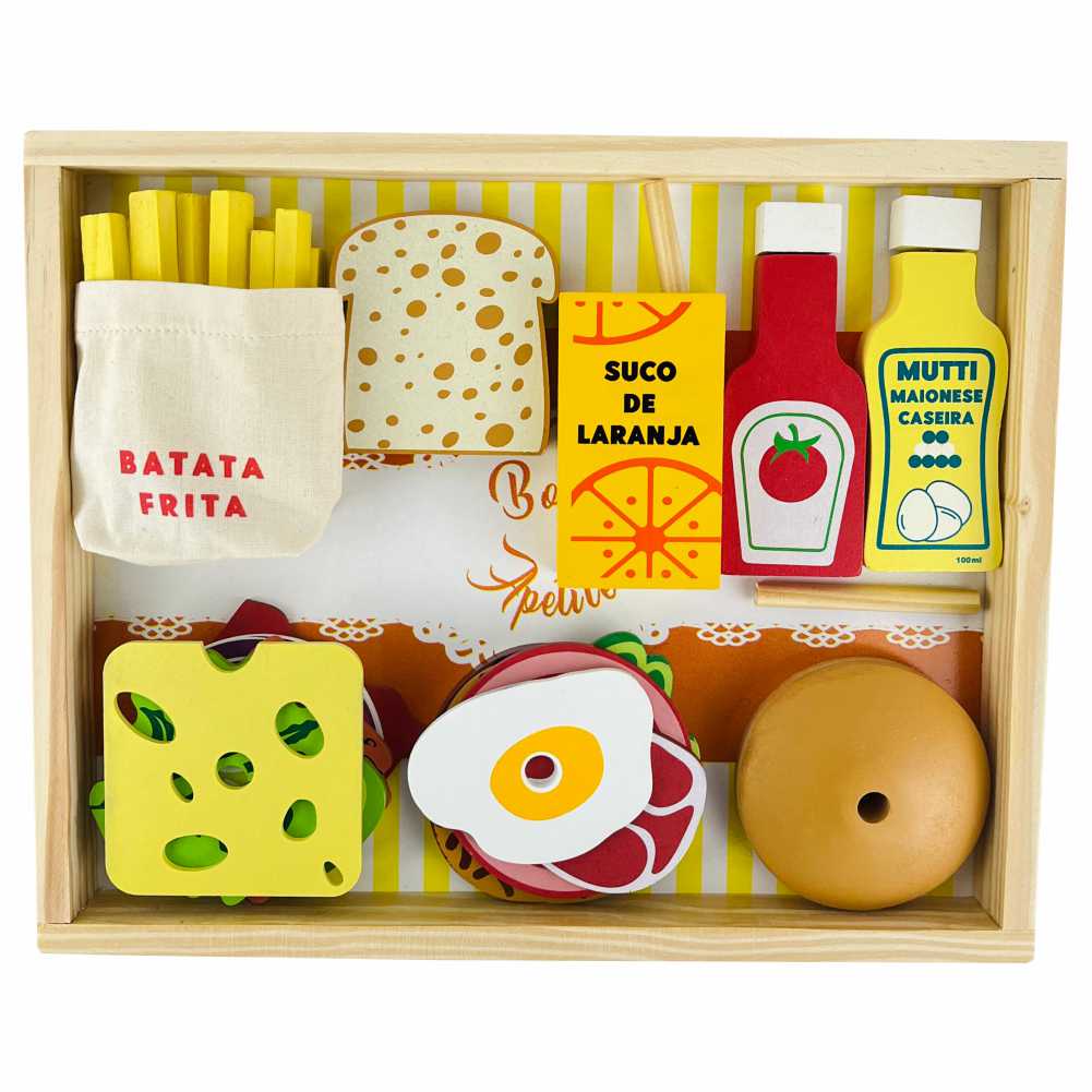 Kit Brinquedo Comidinhas Brinqmutti Lanche Feliz Madeira 20 Peças