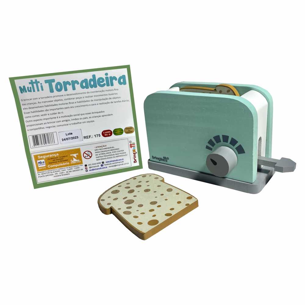 Torradeira de Madeira Azul Brinquedo Infantil
