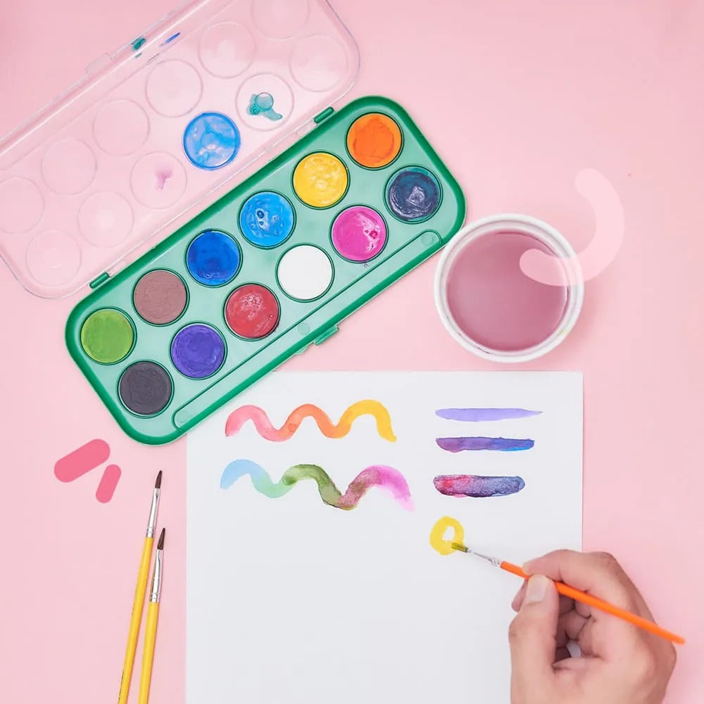 Aquarela Infantil com 12 Cores em Estojo Prático