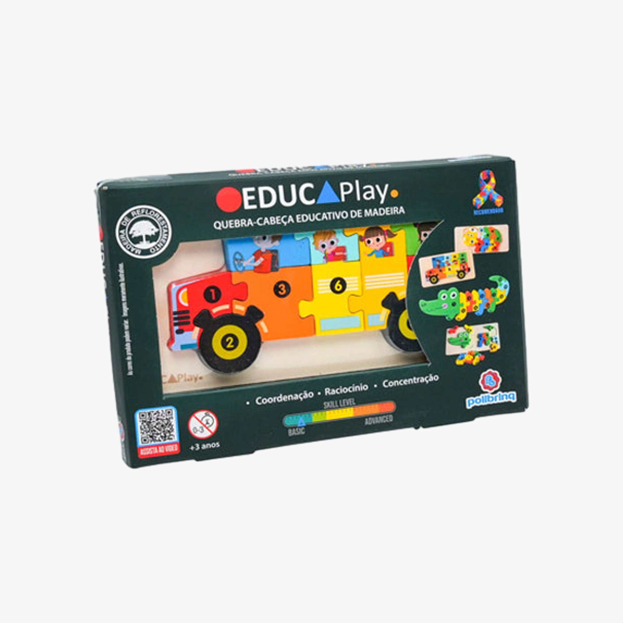 Quebra-Cabeça Educativo de Madeira Ônibus