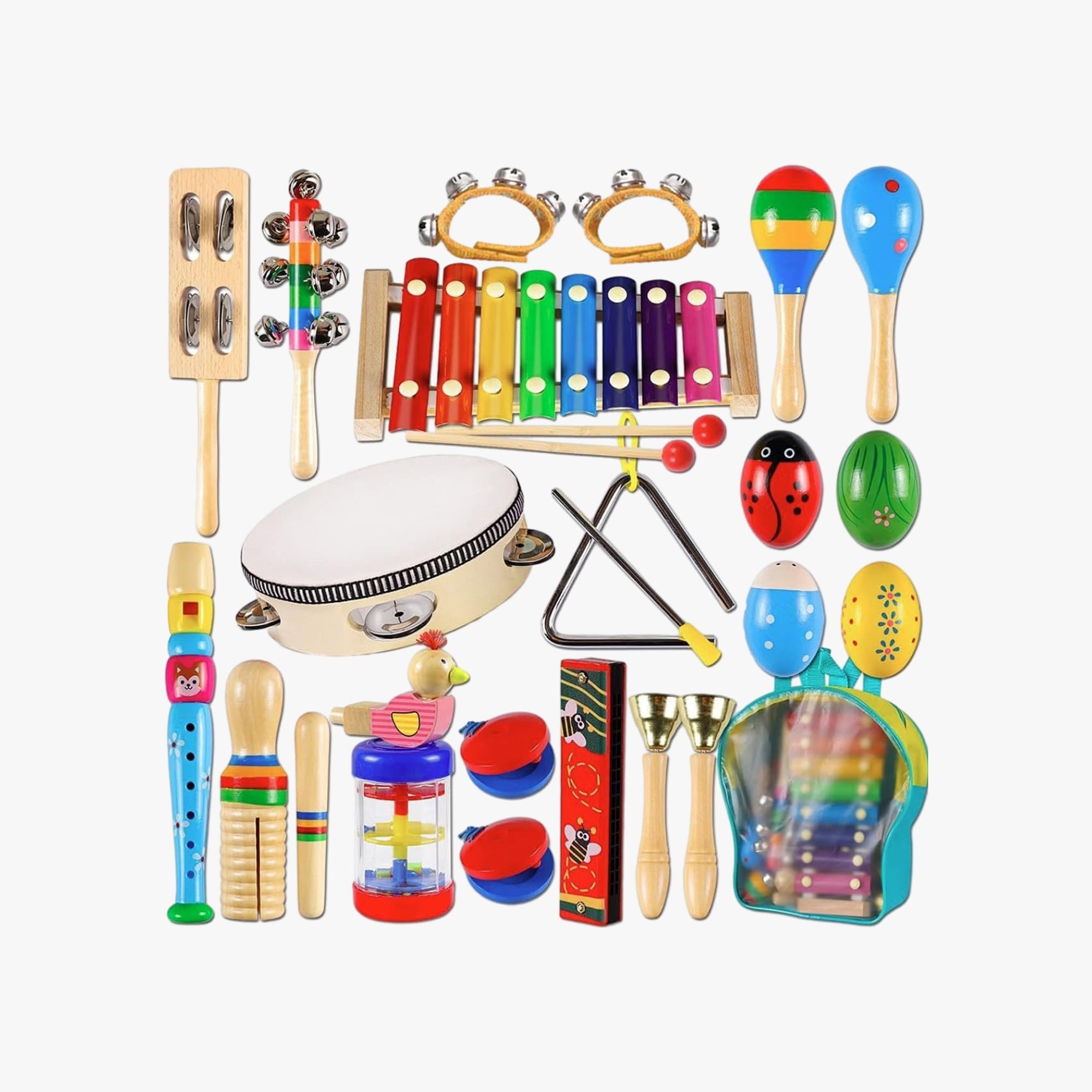 Brinquedo Montessori: Conjunto de Instrumentos de Percussão de Madeira