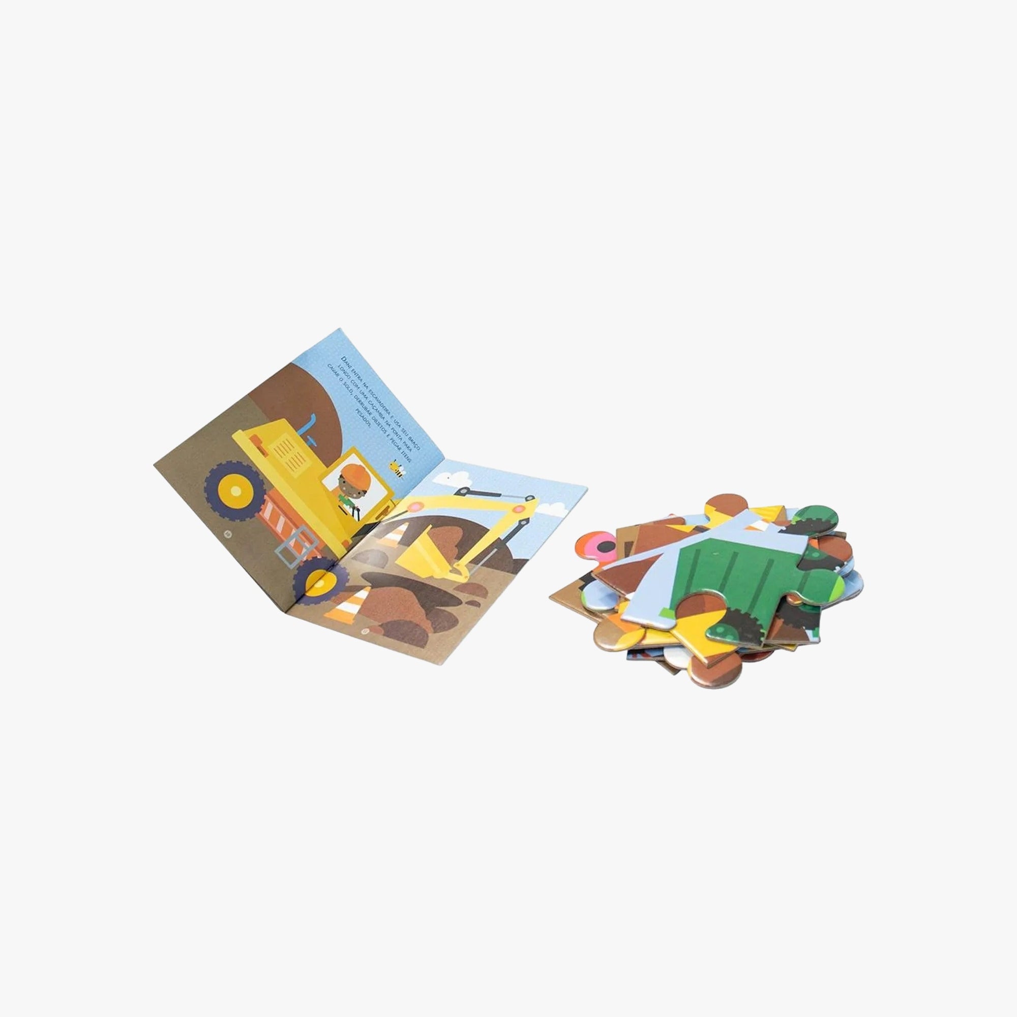 Kit Infantil Livro + Quebra-Cabeça Escavadeiras