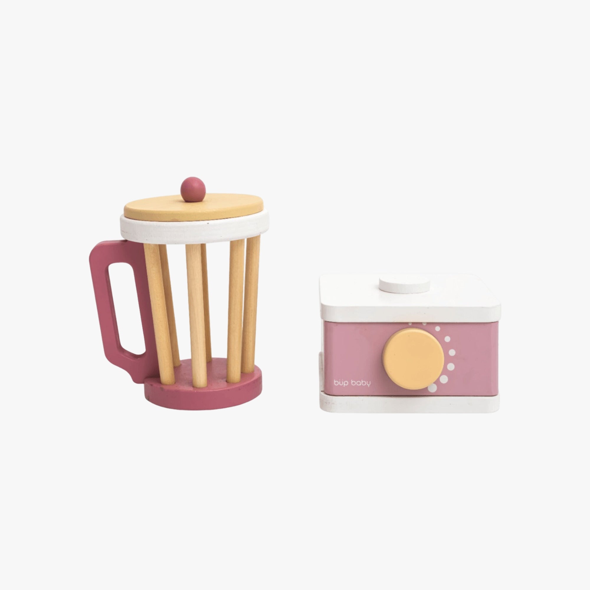 Brinquedo de Madeira Kit Liquidificador com Frutas e Corte Rosa