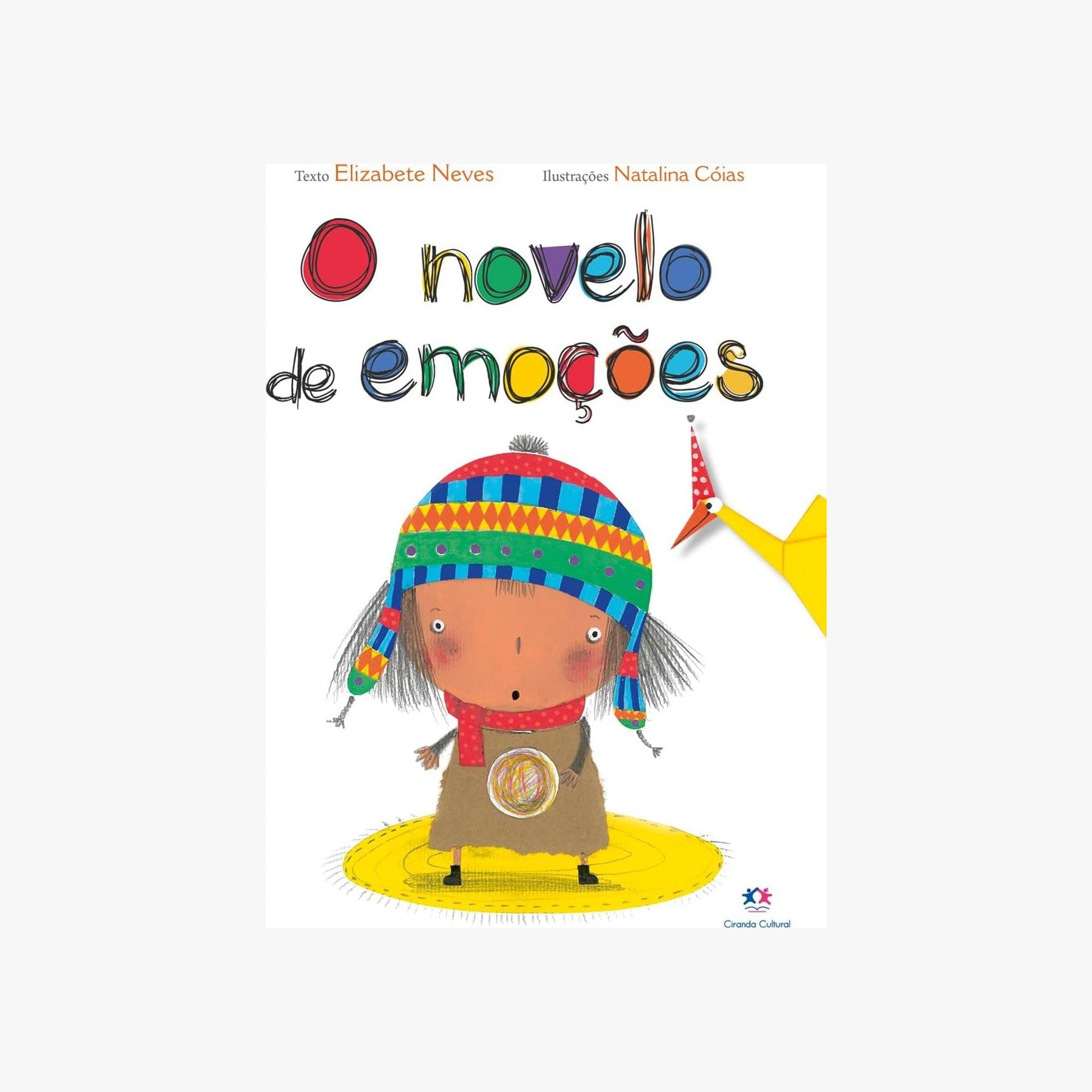 Capa do livro O novelo de emoções com a personagem Marta e o novelo de lã colorido
