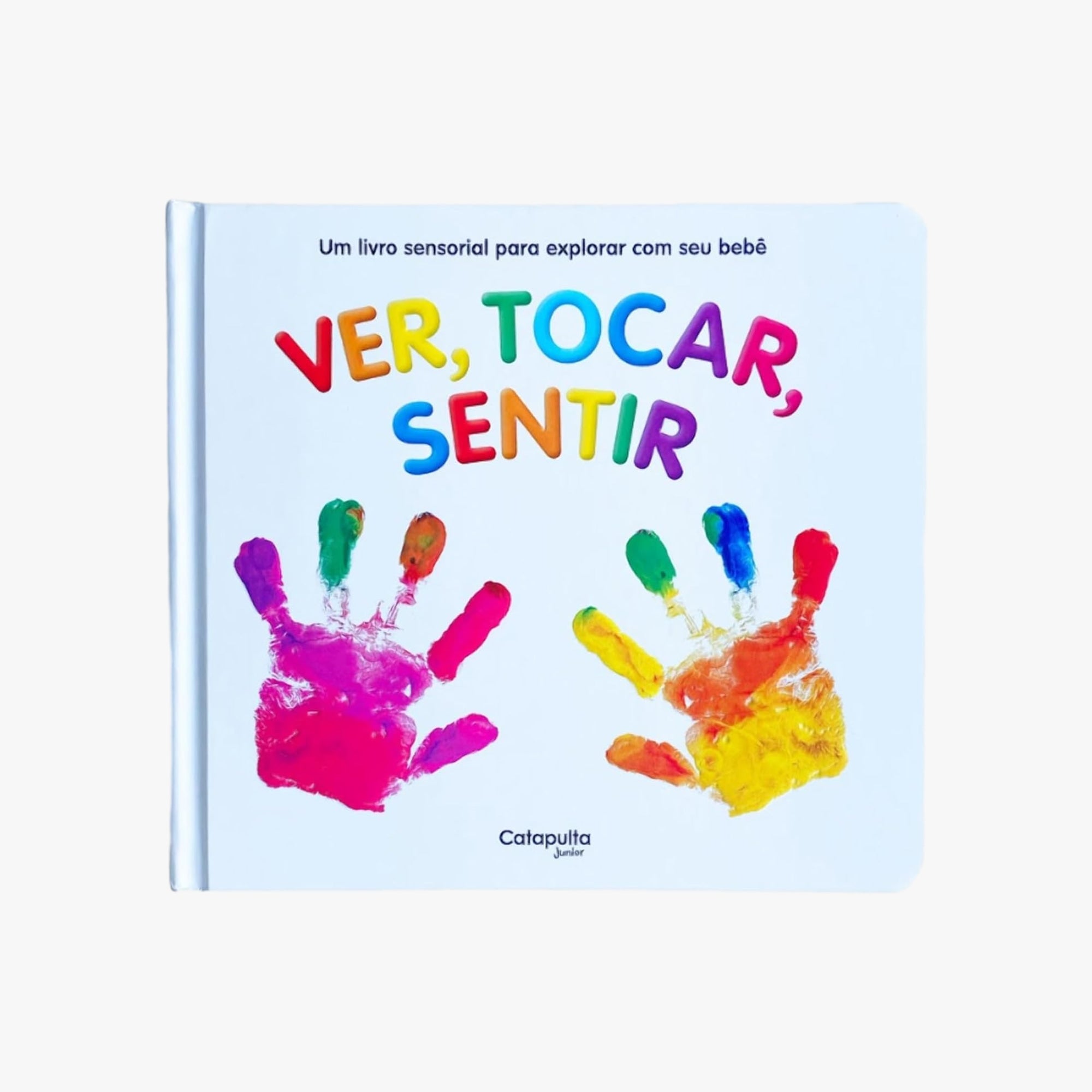 Capa do livro sensorial Ver, Tocar, Sentir com ilustrações coloridas para bebês