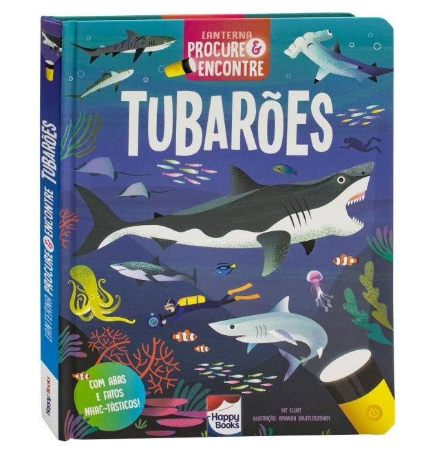 Livro com Lanterna Procure e Encontre Tubarões