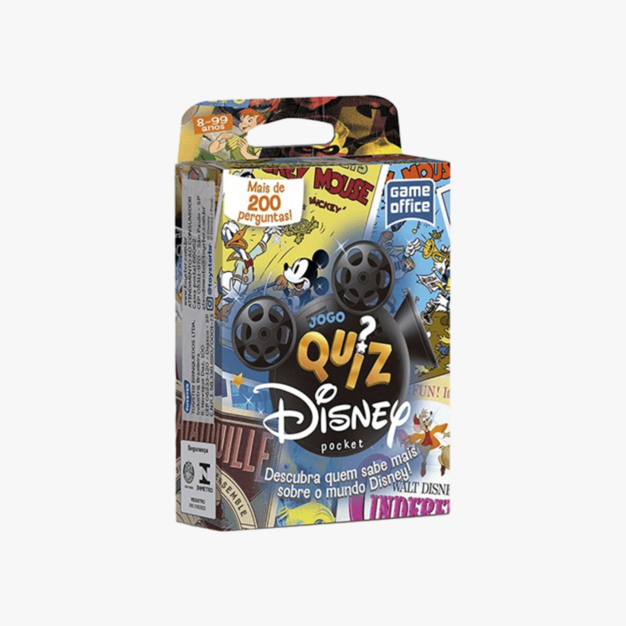 Caixa frontal do Jogo Quiz da Disney Pocket com personagens Disney e Pixar