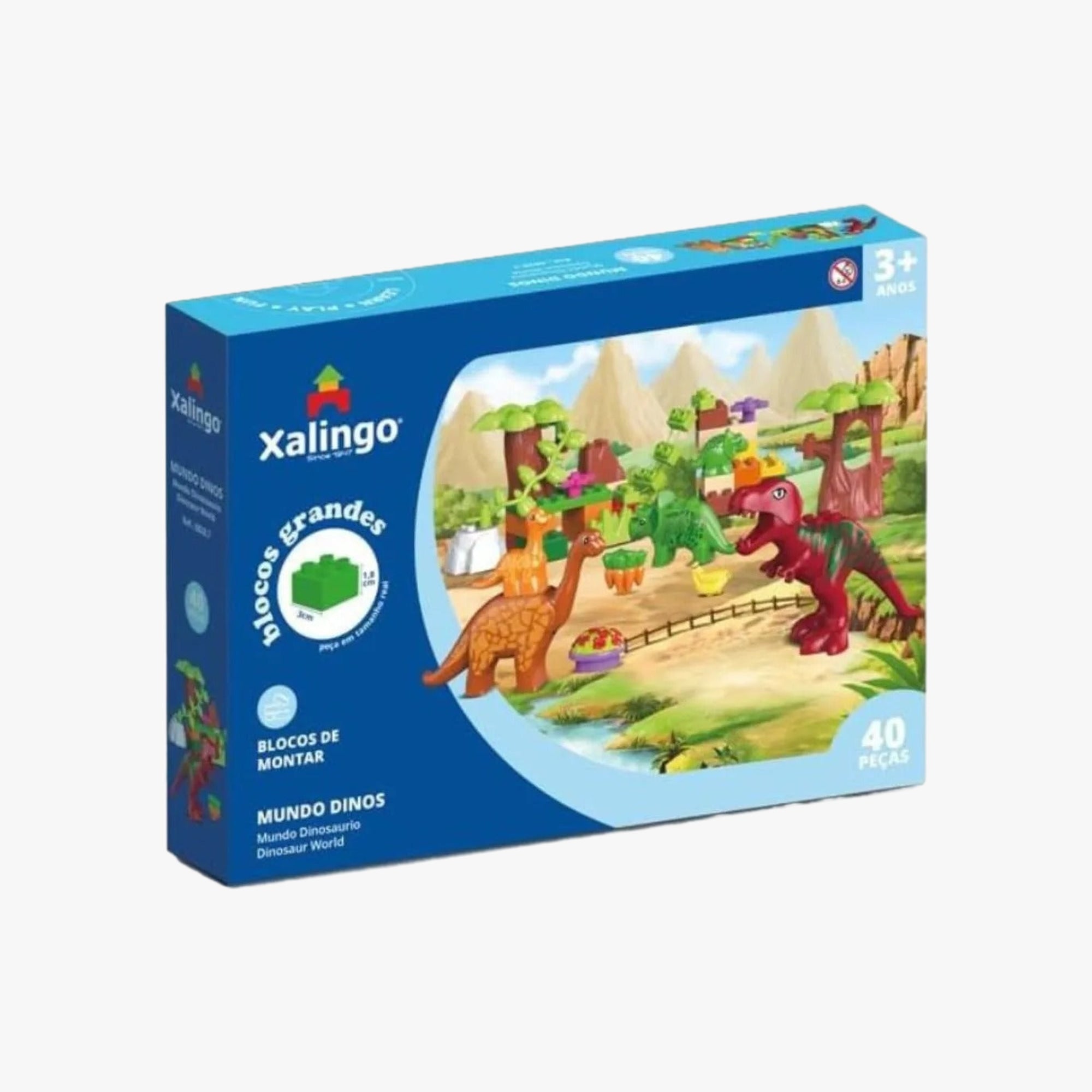 Brinquedo Blocos de Montar Grande Mundo Dinos 40 Peças