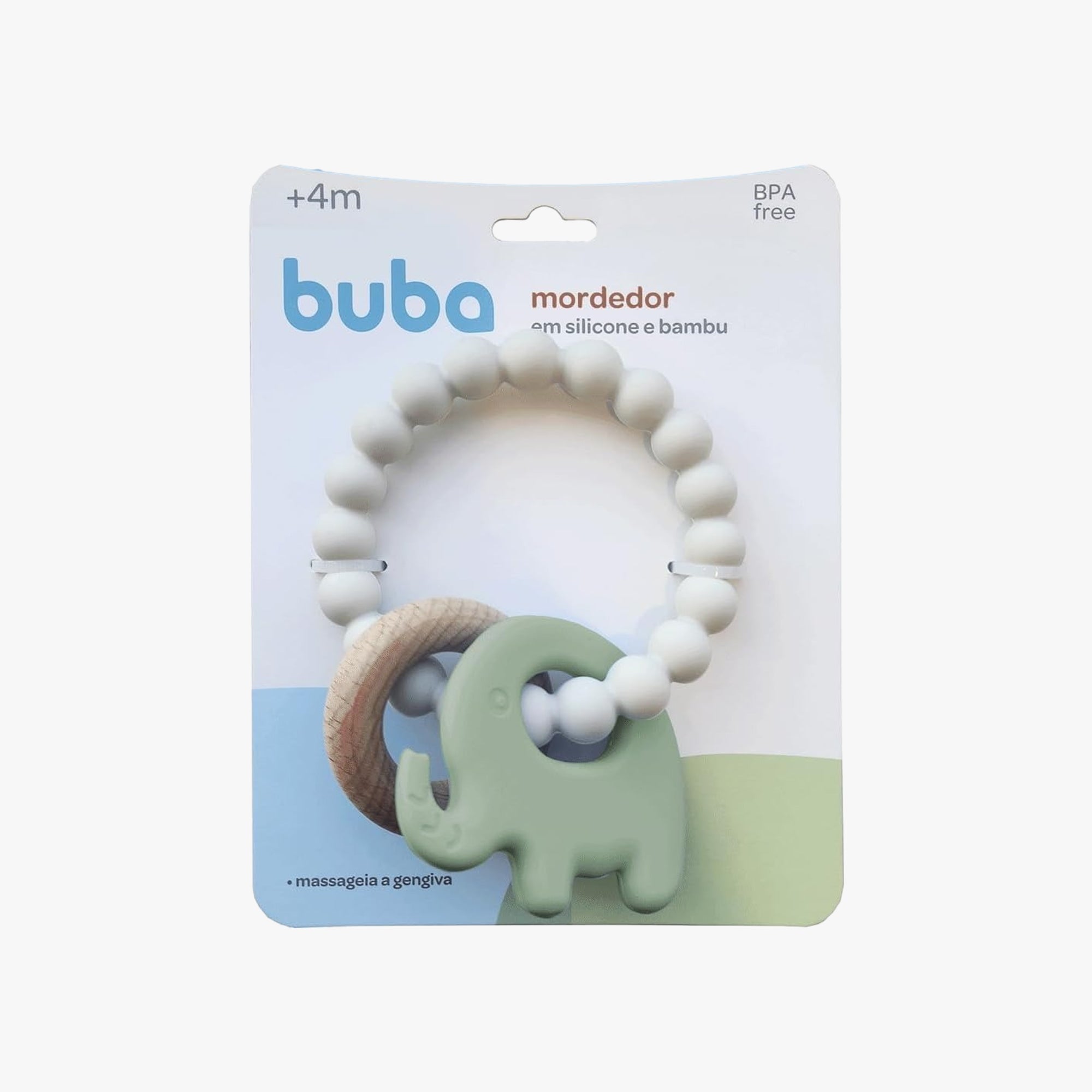 Mordedor para Bebê em Silicone e Bambu Elefante Verde