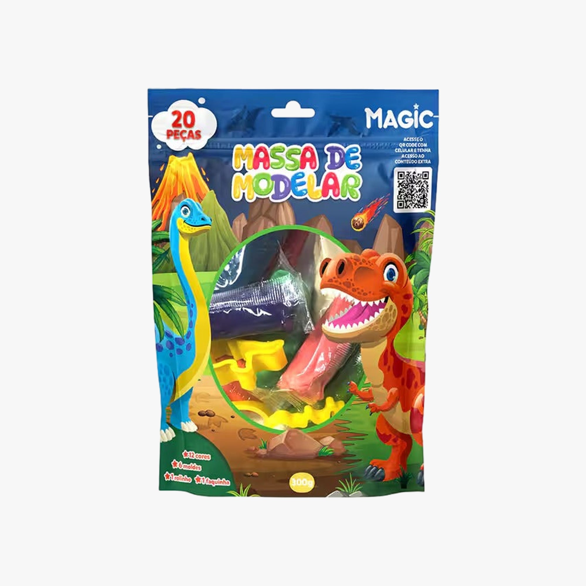 Massinha de Modelar 20 Peças Moldes Dinossauros