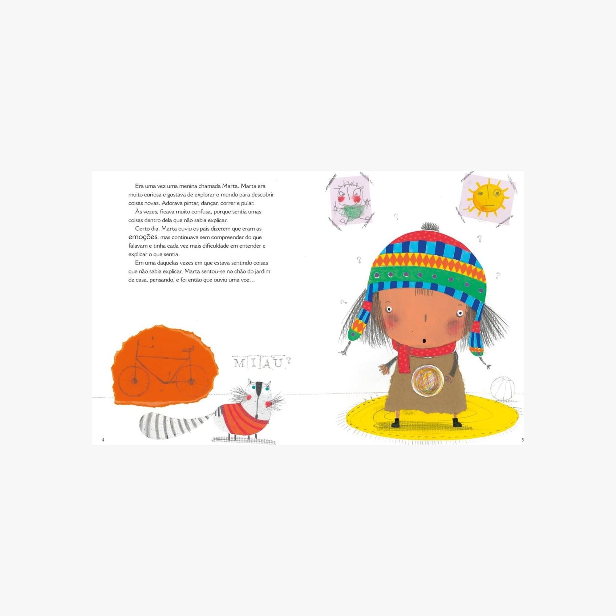 Páginas internas do livro mostrando os cinco fios coloridos representando emoções diferentes
