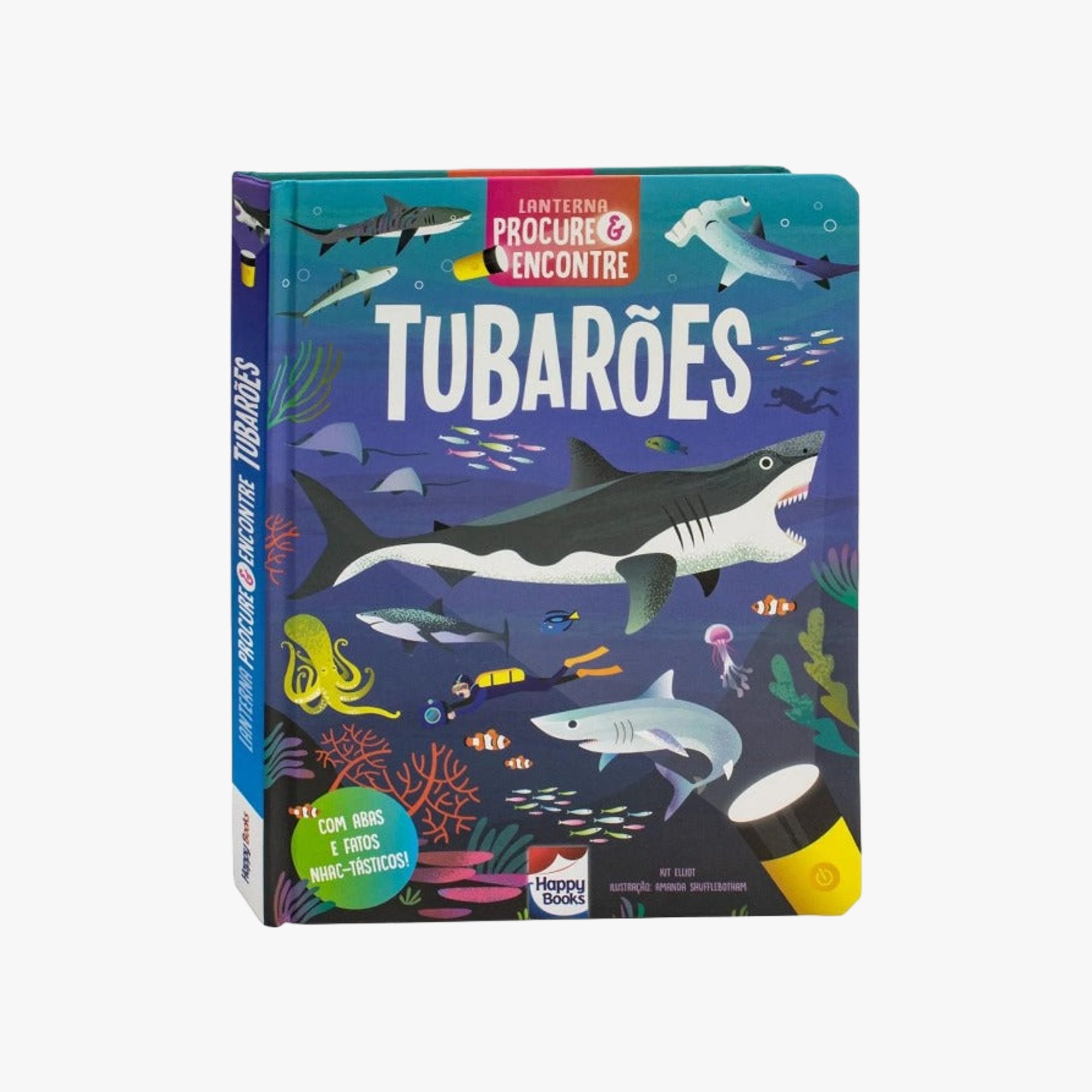 Livro com Lanterna Procure e Encontre Tubarões