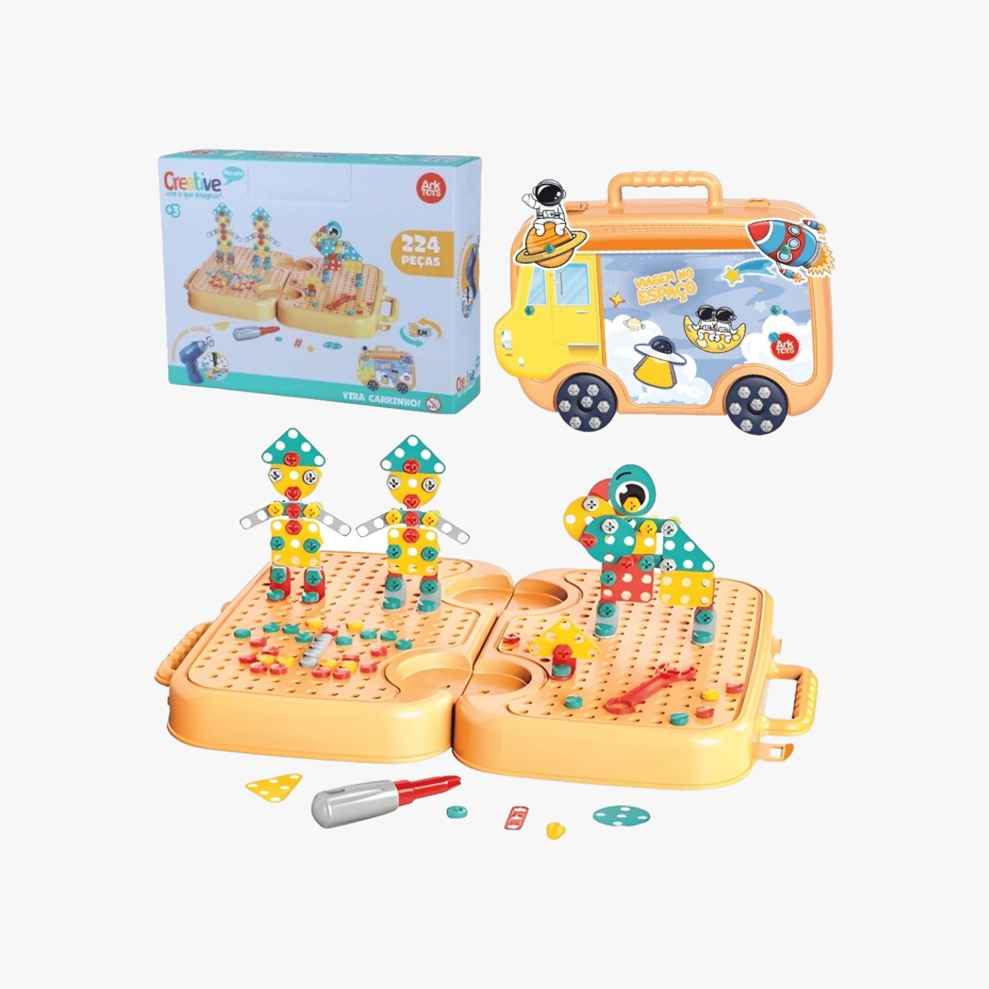 Brinquedo Infantil  Maleta 2 em 1 Viagem no Espaço 224 Peças