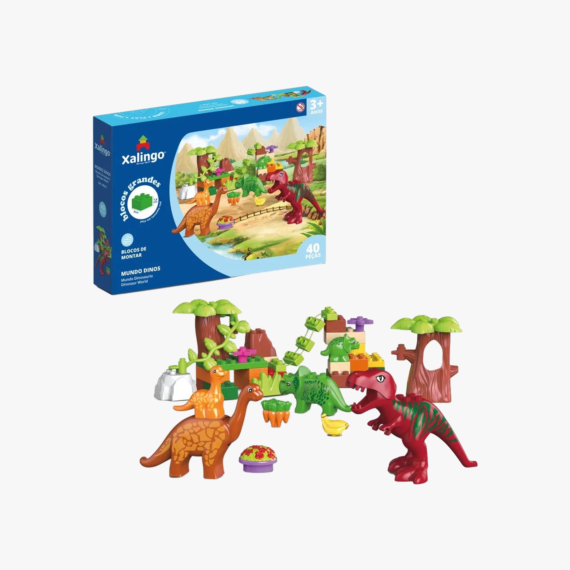 Brinquedo Blocos de Montar Grande Mundo Dinos 40 Peças