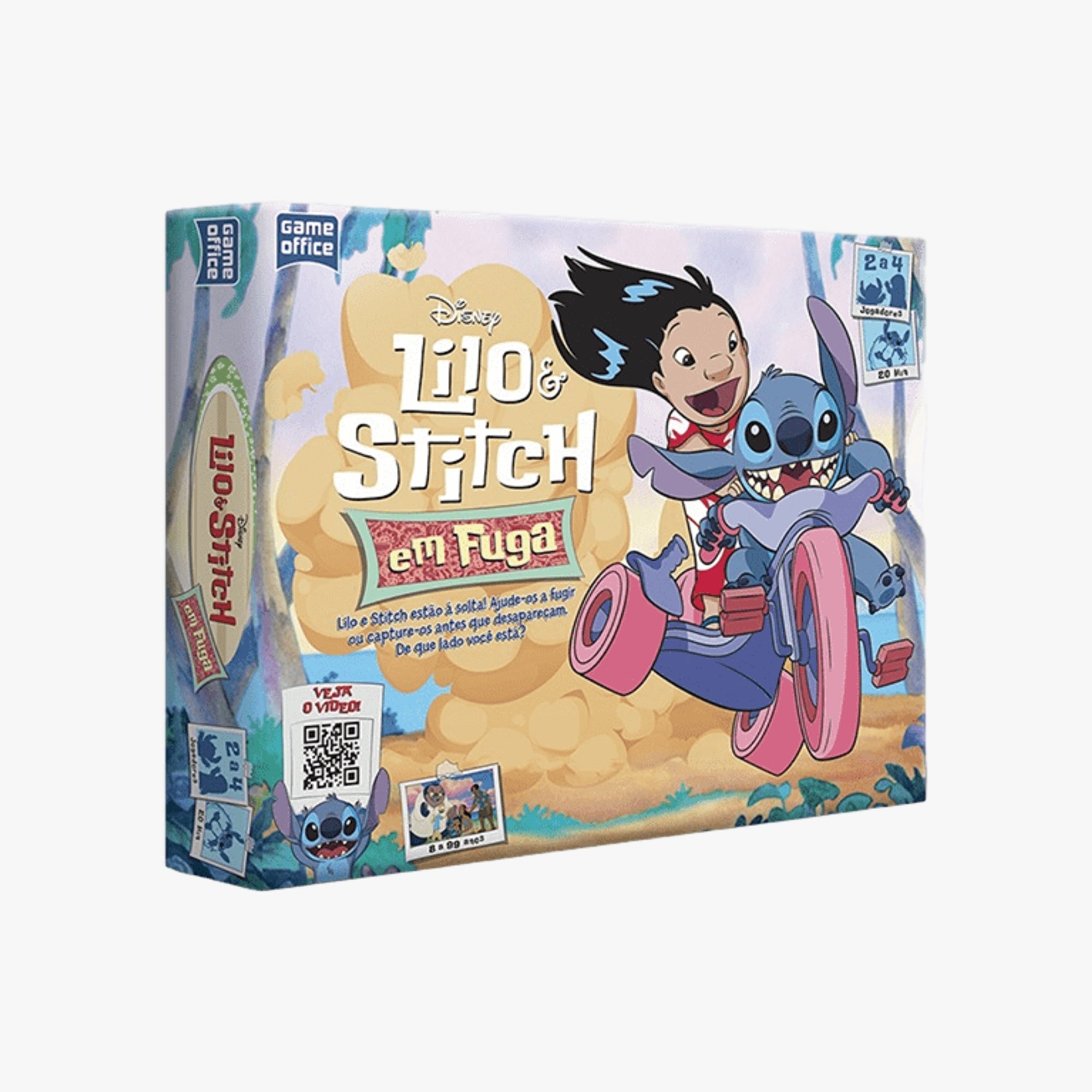 Caixa frontal do jogo Stitch em Fuga da Toyster com personagens Lilo e Stitch