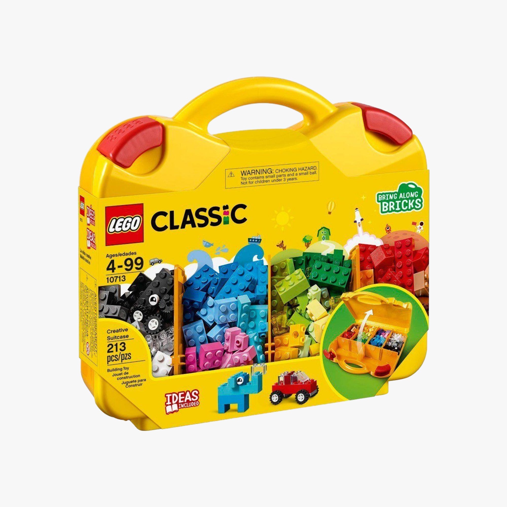 Maleta da Criatividade LEGO Classic 10713 fechada, na cor amarela, vista frontal
