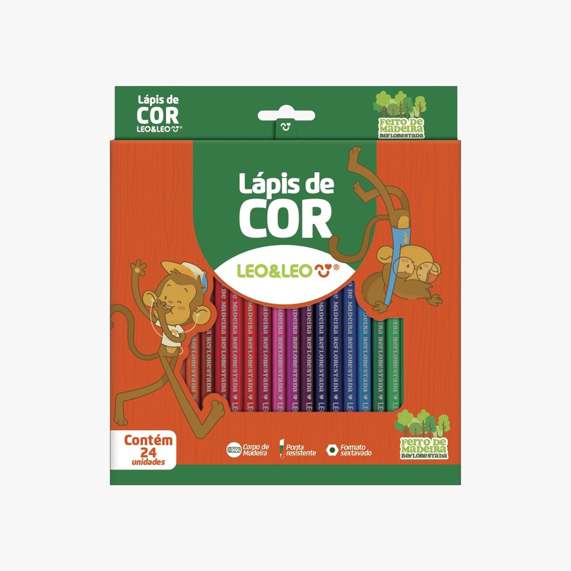 Lápis de Cor Infantil em Madeira com 24 Cores Vibrantes