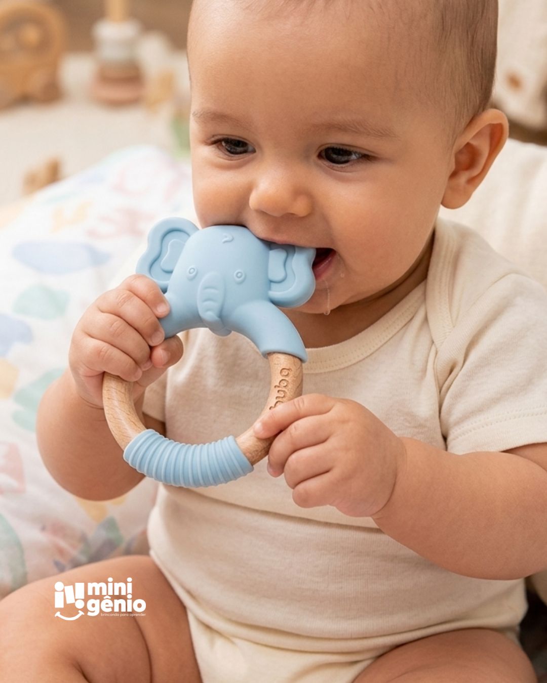 Mordedor para Bebê em Silicone Elefante Azul