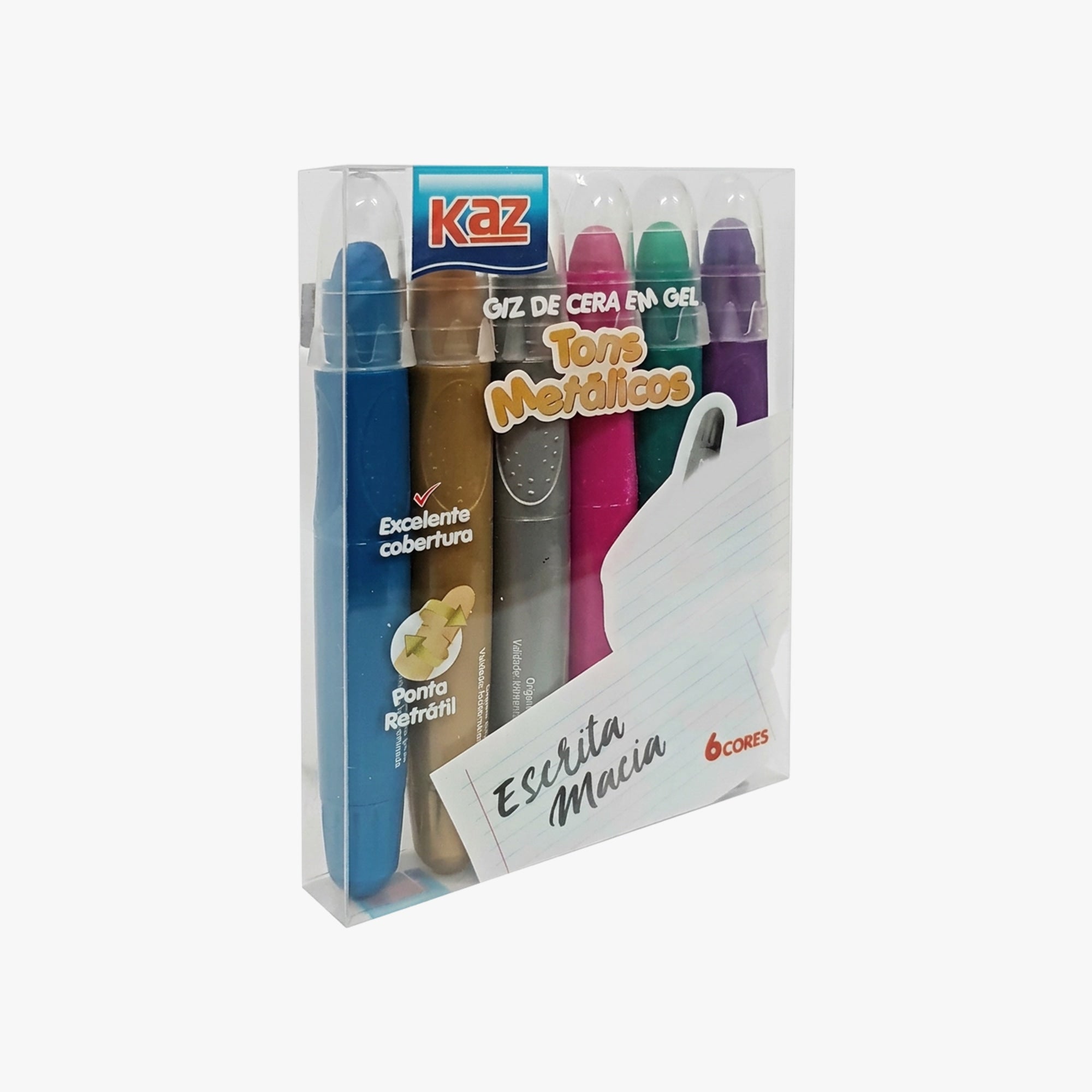 Giz de Cera em Gel Metálico Retrátil com 6 Cores